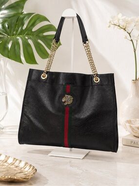 Gucci Black Leather Web Rajah Tote